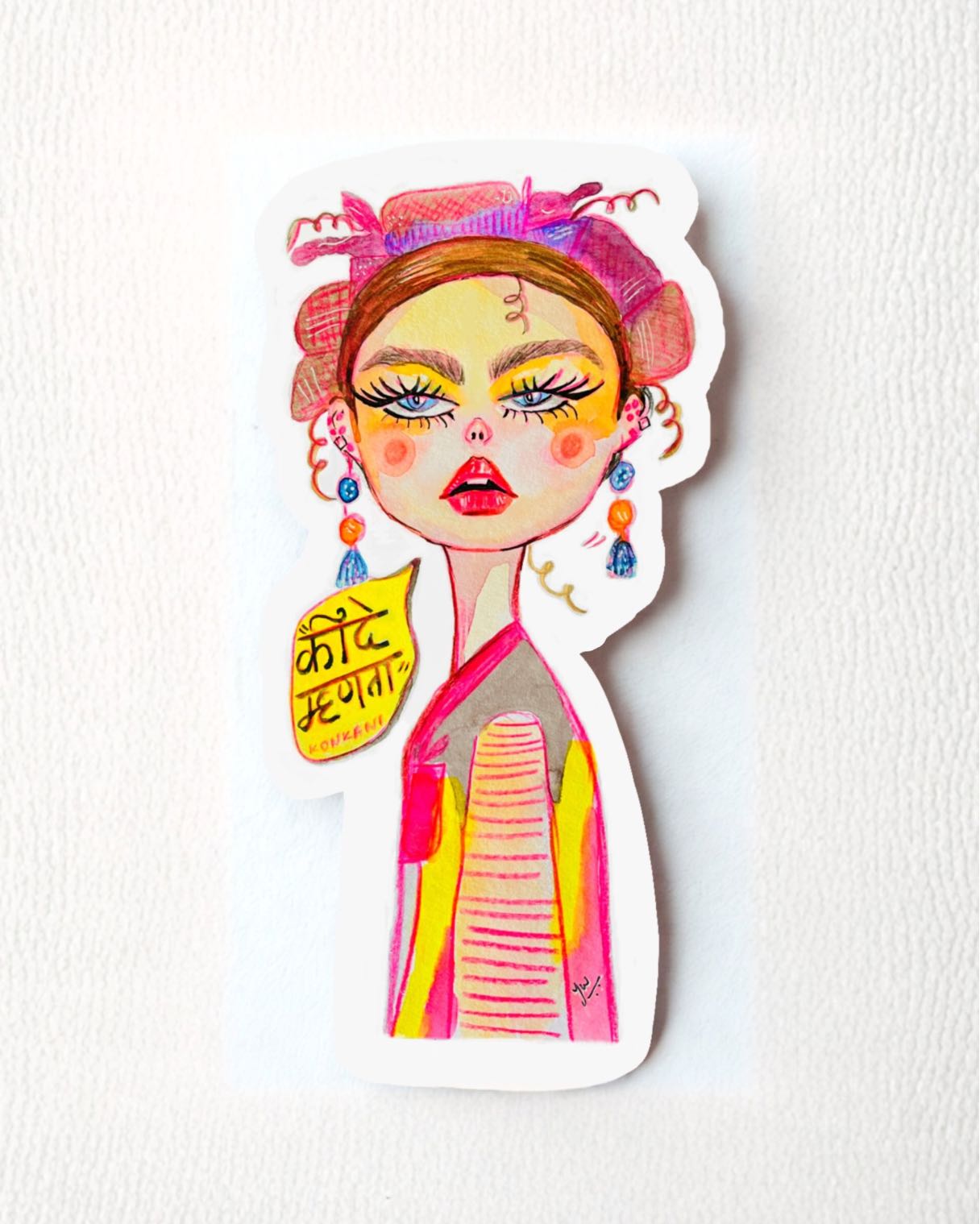 Ruby - Handmade Art Sticker (Konkani Quote)