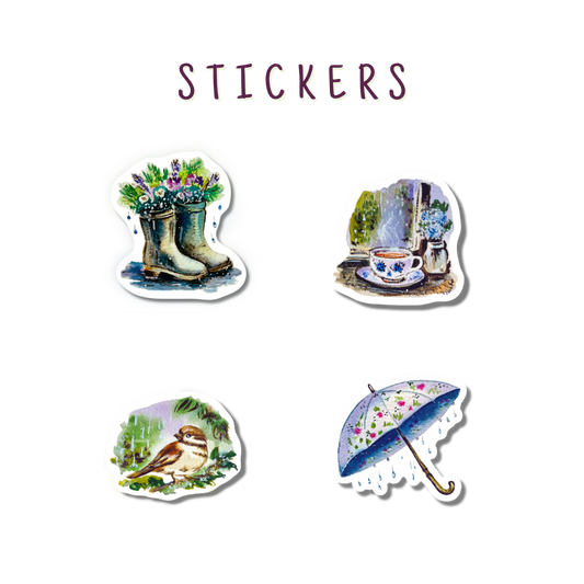 Moons on magic— Set of 4 Handmade Watercolour Art Stickers
