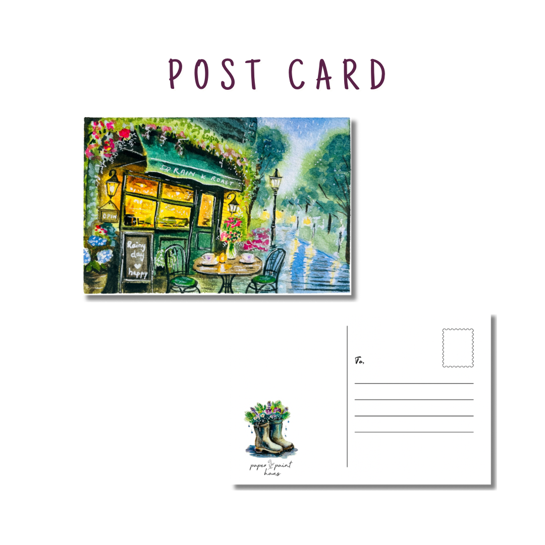 Rainy café — Watercolour Postcards