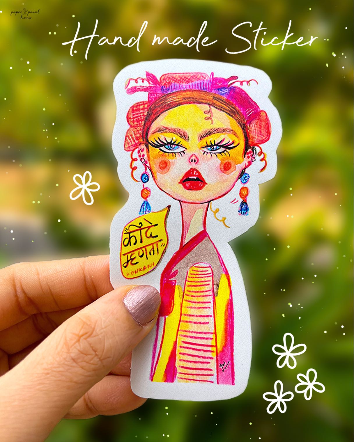 Ruby - Handmade Art Sticker (Konkani Quote)