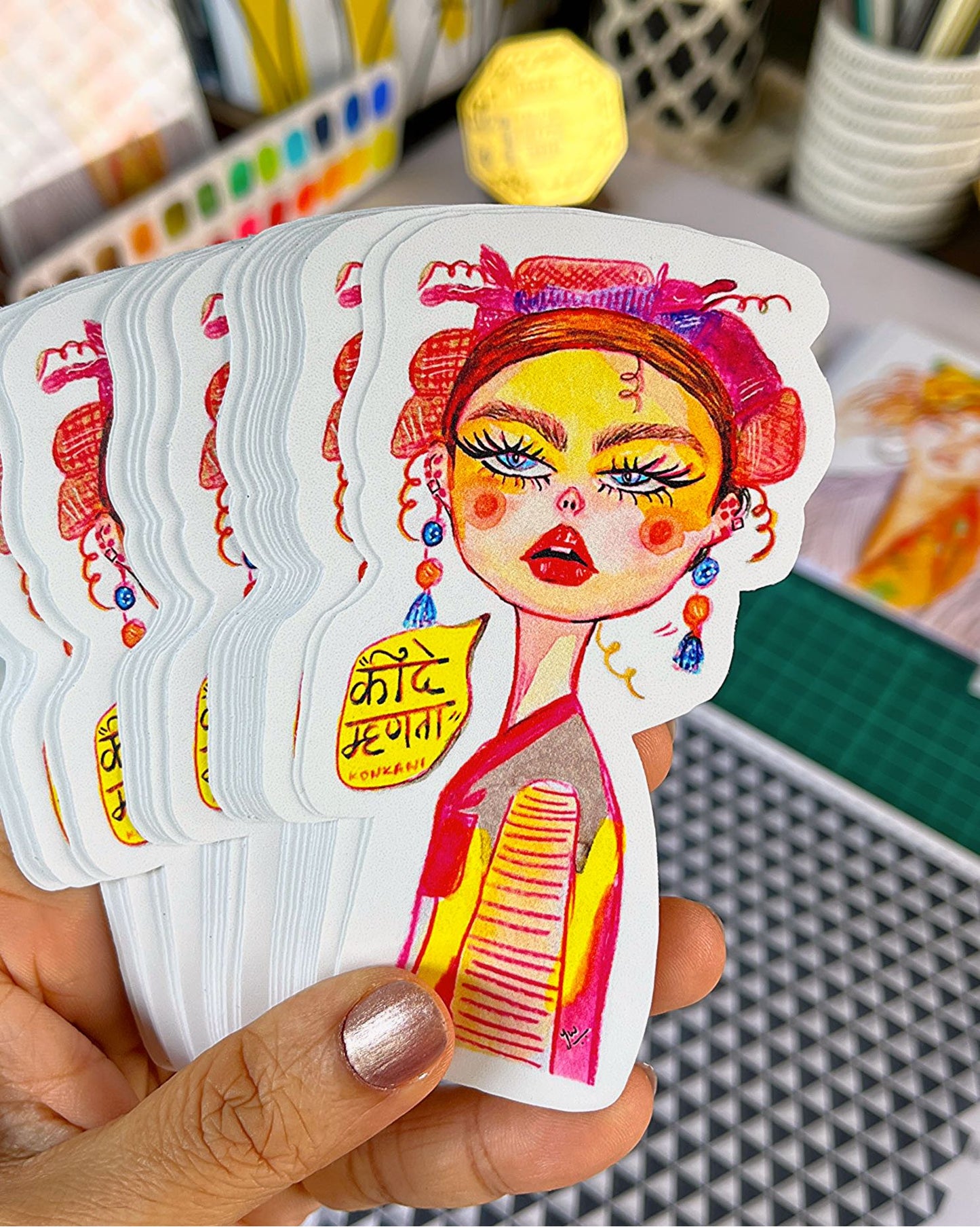 Ruby - Handmade Art Sticker (Konkani Quote)