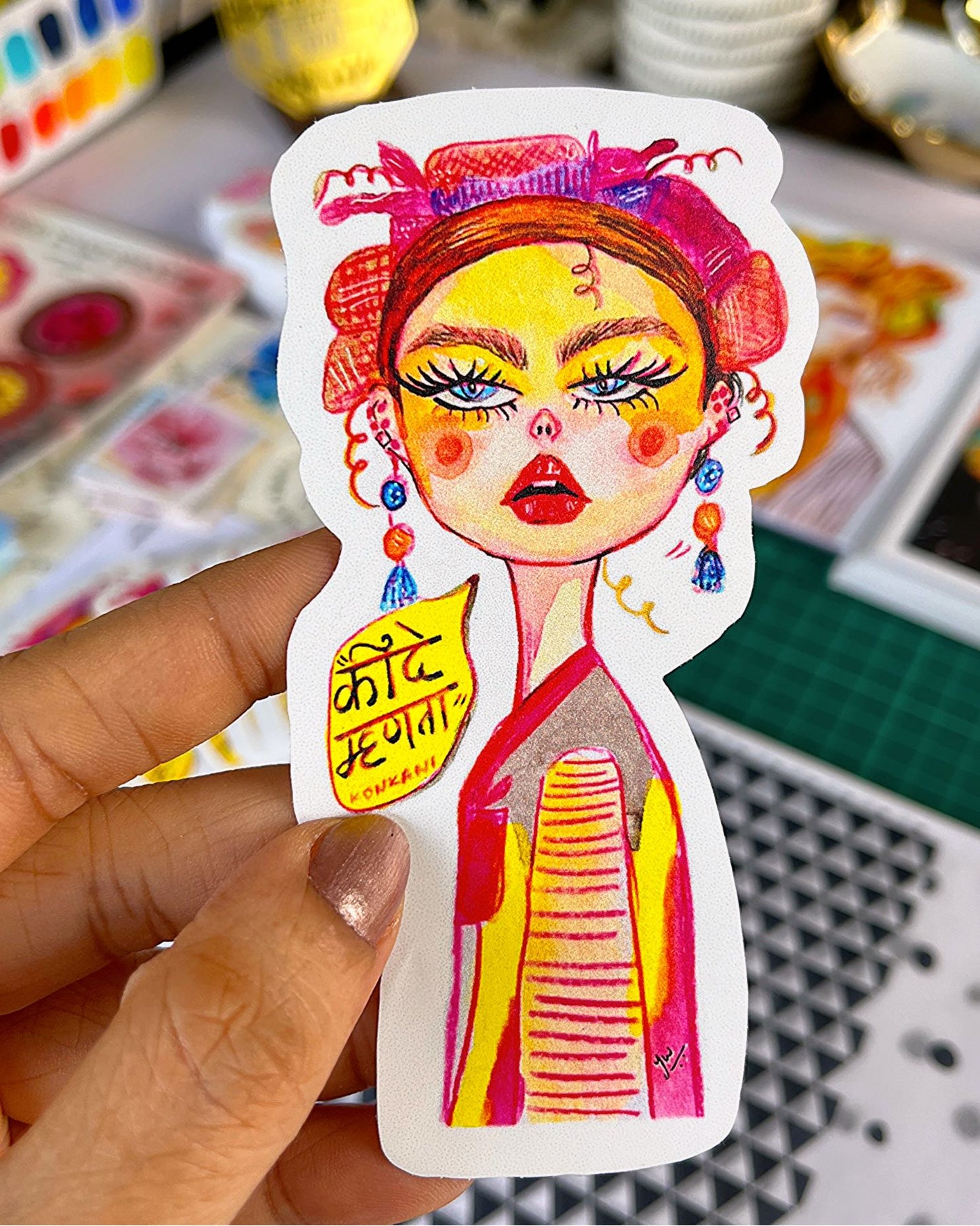 Ruby - Handmade Art Sticker (Konkani Quote)