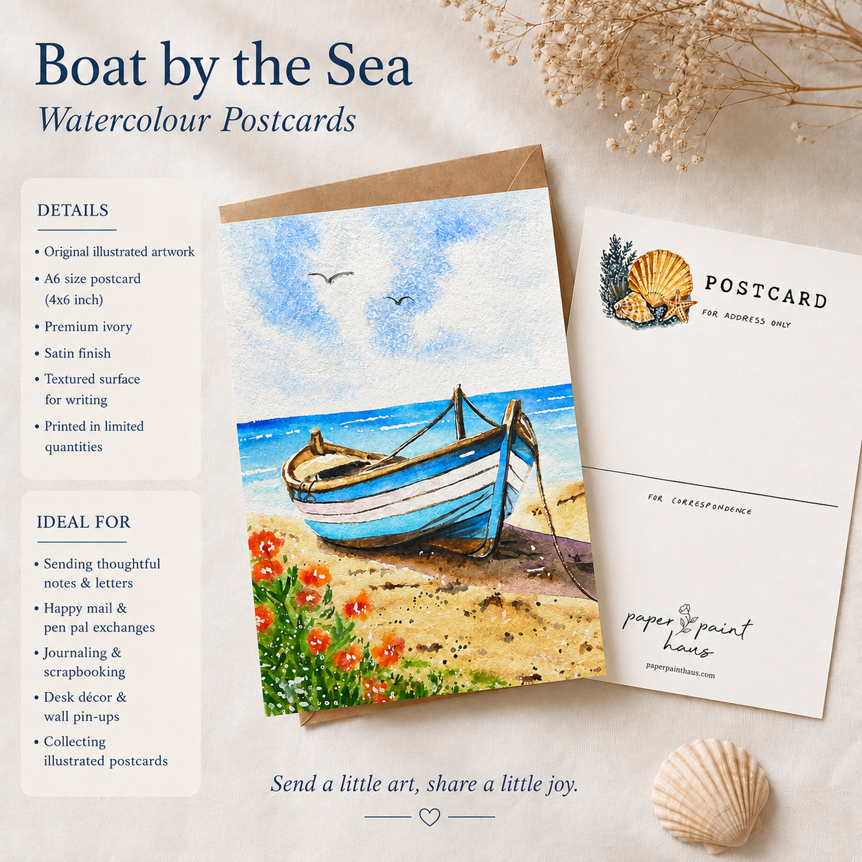Boat by the sea — Watercolour Postcards