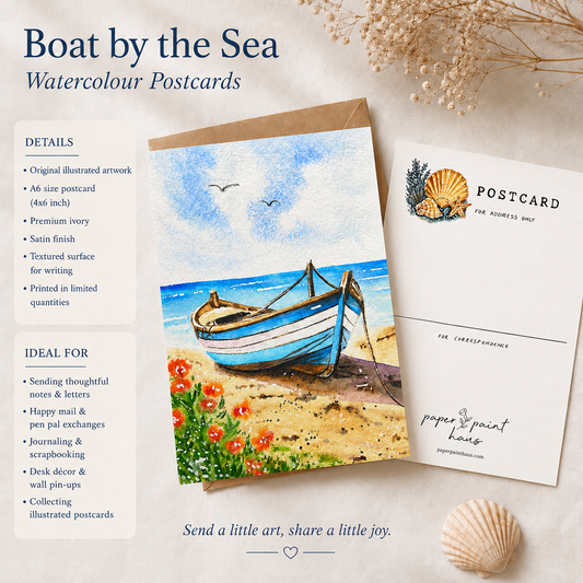 Boat by the sea — Watercolour Postcards