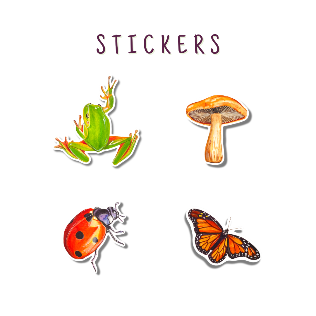 Little Forest Treasures — Set of 4 Handmade Watercolour Art Stickers