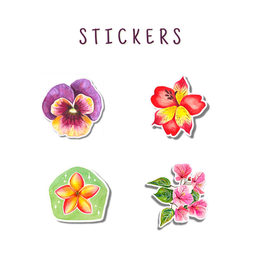 Soft Floral Blooms — Set of 4 Handmade Watercolour Art Stickers