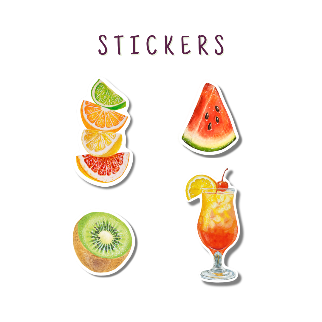 Fresh Harvest Market — Set of 4 Handmade Watercolour Art Stickers