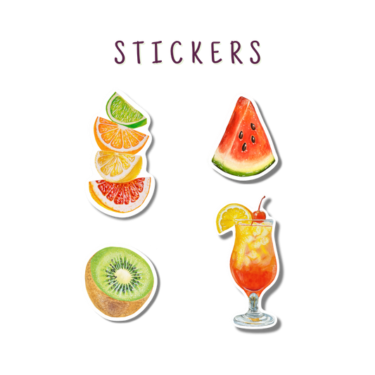 Fresh Harvest Market — Set of 4 Handmade Watercolour Art Stickers
