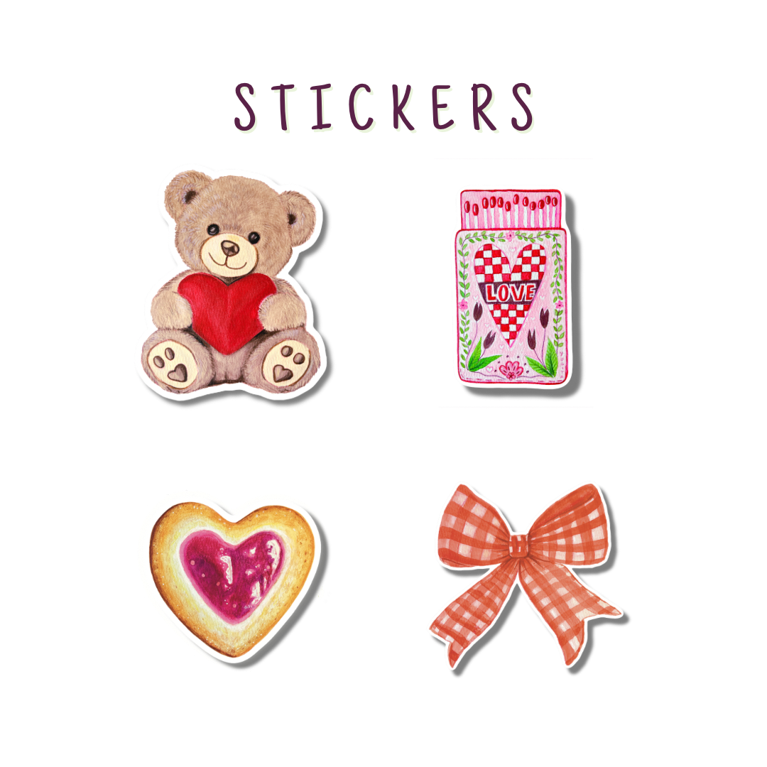 Little Love Treasures — Set of 4 Handmade Watercolour Art Stickers