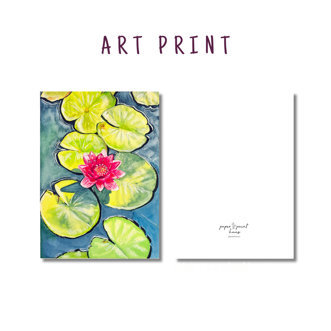 Lotus Pond Dreams — Whimsical Watercolour Art Print ✨