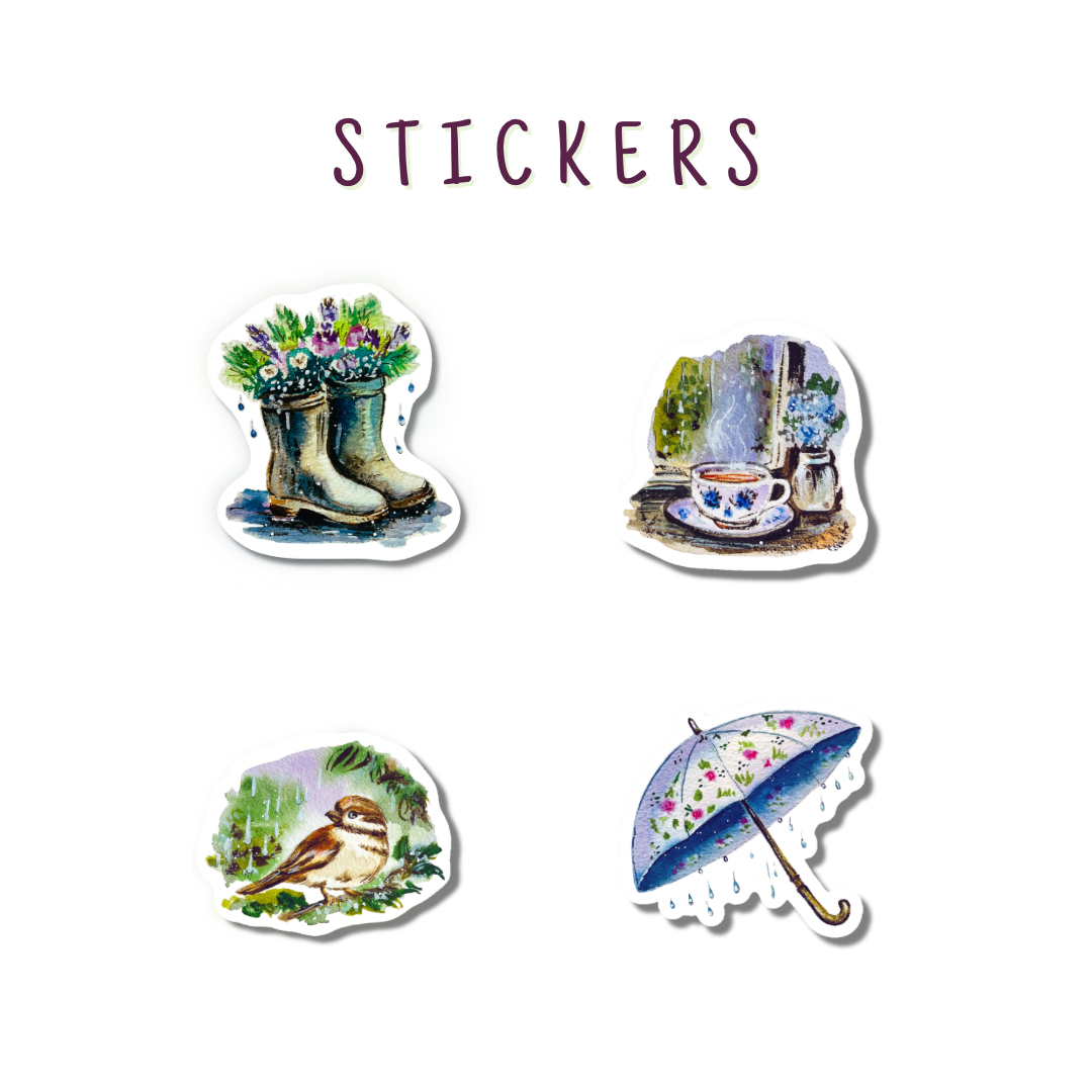 Moons on magic— Set of 4 Handmade Watercolour Art Stickers