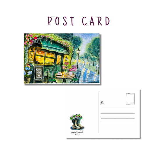 Rainy café — Watercolour Postcards